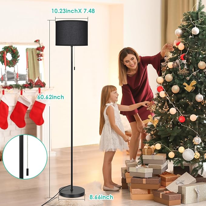 FOLKSMATE Floor Lamp for Living Room, LED Modern Simple Standing Lamp, Black Tall Lamps for Bedroom, Living Room, Office, Kids Room and Reading, Minimalist Pole Lamp with Shade, Without Bulb