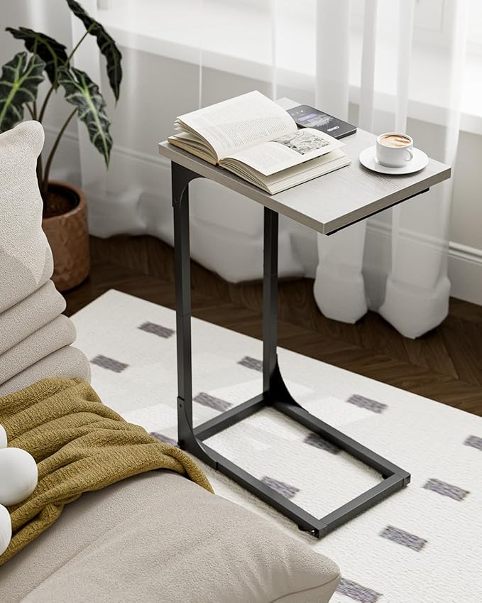 C-Shaped Side Table for Couch - Small Coffee Stand Sofa Tray Desk with Metal Frame and Waterproof Scratch Resistant, Modern End Accent for Living Room, Bedroom, Set of 2, Greige