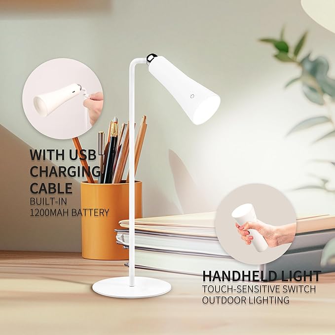 Wireless Desk Lamp LED Cordless Table Lamp for Home Office Eye-Caring Light,3 Color Modes,4-in-1 Magnetic Lamp,Touch Control Desk lamp for Reading