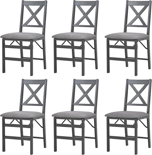 COLAMY Folding Dining Chairs Set of 6, Foldable Chairs with Padded Seats, Wood Folding Dining Room Chairs for Kitchen, Party, Camping, Dark Grey
