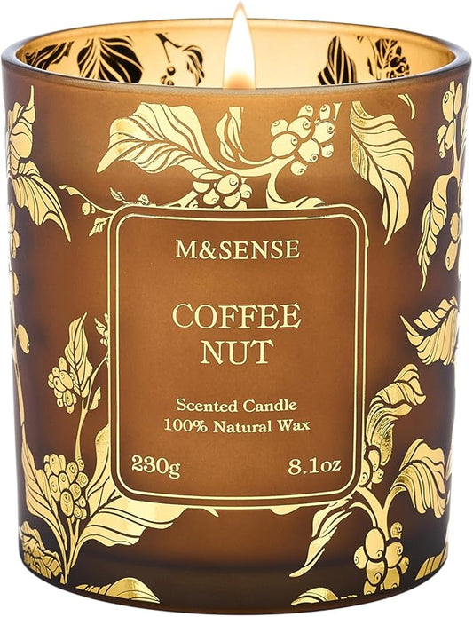 M&SENSE Coffee Candles,CoffeeNut Naturally Scented Candles,Vegan Soy,8.1oz 42-Hour Long Burning Time,Relax Home Fragrance Calm for Office Home Bathtub,Fancy Gifts for Women & Men