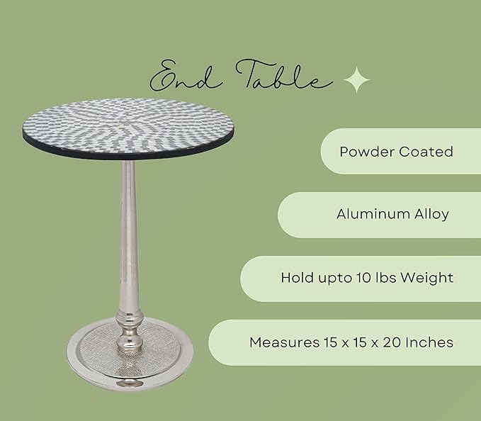 CLEENTABLE Mosaic Coffee Table Stylish Round End Table for Sofa, Living Room, or Bedroom - Elegant Modern Accent Table Decorative Small Side Table with Sturdy Design (Black & Silver)