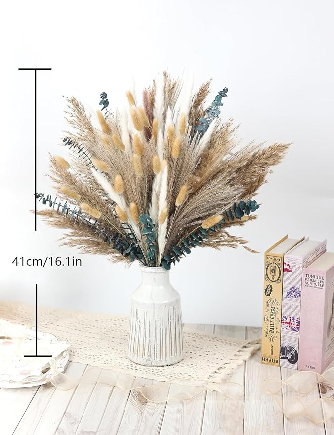 120 PCS Dried Pampas Grass, Dried Flowers, Reed Grass Bouquet for Bohemian Flowers Home Table Wedding Decoration, Rustic Farmhour.(Light Brown)