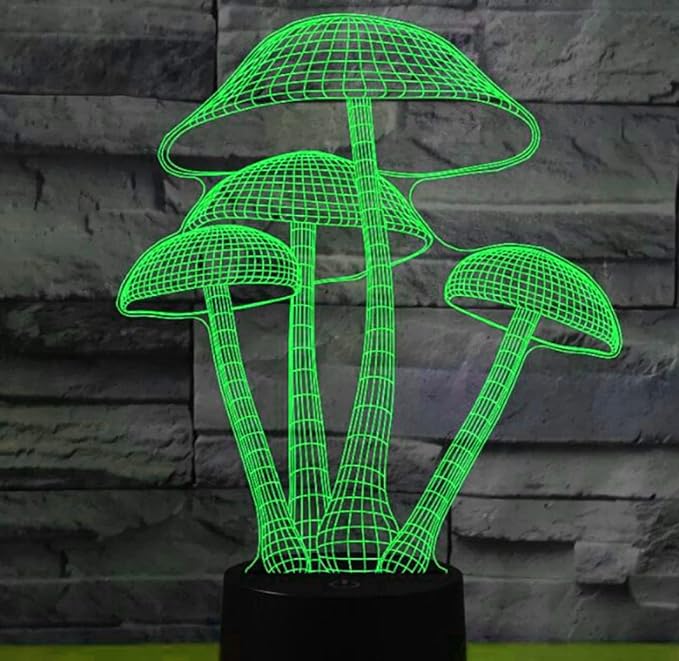 3D Mushroom Night Light Lamp Illusion 7 Color Changing Touch Switch Table Desk Decoration Lamps Acrylic Flat ABS Base USB Cable Birthday Gift Toys