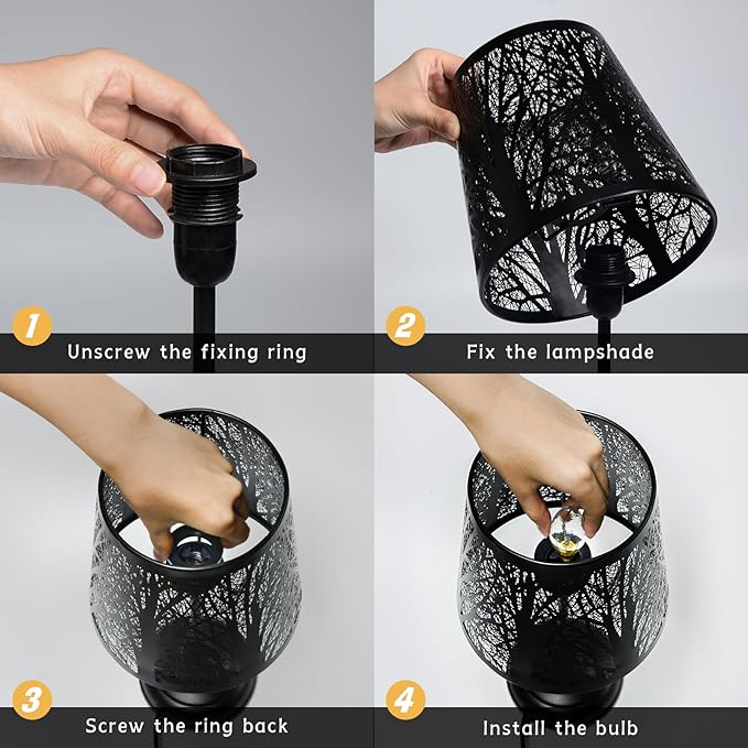 Timeflies Mini Table Lamp Bedside Lamp Decorative Nightstand Lamp for Bedroom Living Room, Black Metal Shade Forest Lighting, Bulb Included Halloween Room Decor