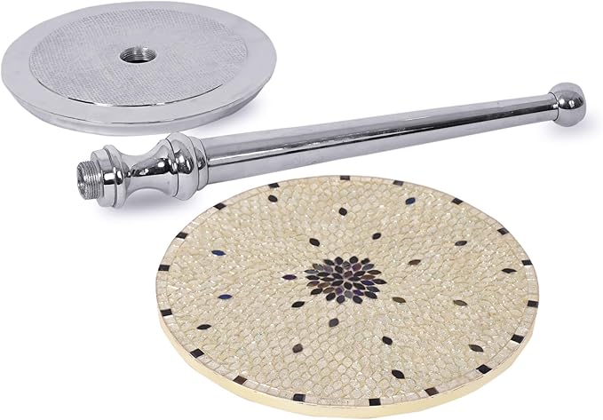 CLEENTABLE Mosaic Round End Table - Modern Coffee Accent Table with Artistic Top, Electroplated Silver Legs - Lightweight, Durable, Easy Assembly 15 x 21 Inches (Ivory Silver)