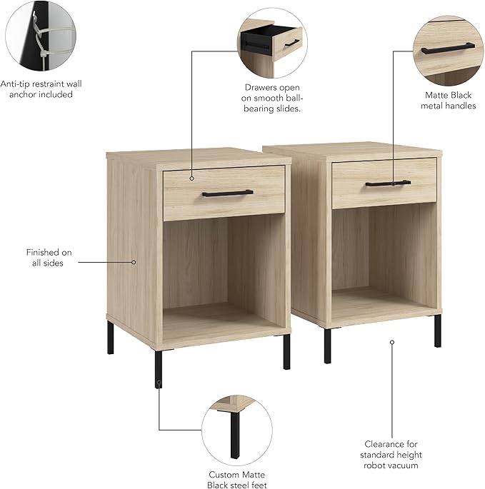 Bush Furniture Essence Small End Table Set of 2 | Side Tables, Home Organization and Storage for Living Room, Bedroom, or Entryway