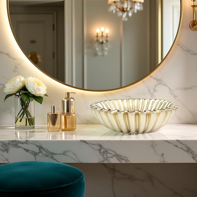 10" Large Decorative Bowl decor, Scalloped Bowls for Modern Home Decor,Ruffle Decor,Stylish Key Bowl for Entry Table,Decorative Fruit Bowl for Kitchen Counter,Golden