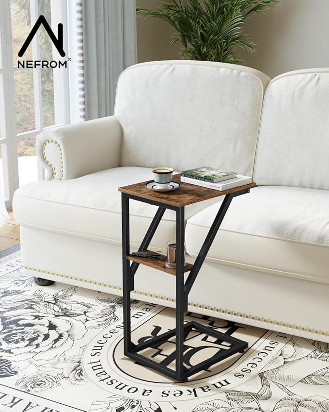 C-Shaped End Tables, TV Trays Set of 2, Small Side Table for Couch, Sofa Table for Living Room, Bedroom, Bedside ET-D-BR2