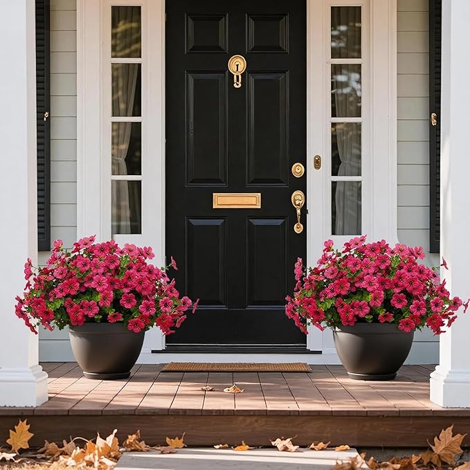 12 Bundles Artificial Flowers for Outdoor Indoor Fake Flowers UV Resistant Artificial Outdoor Flowers Fake Plants Beautiful Faux Flower for Porch Garden Home Patio Decor Home Wedding (Rose Red)