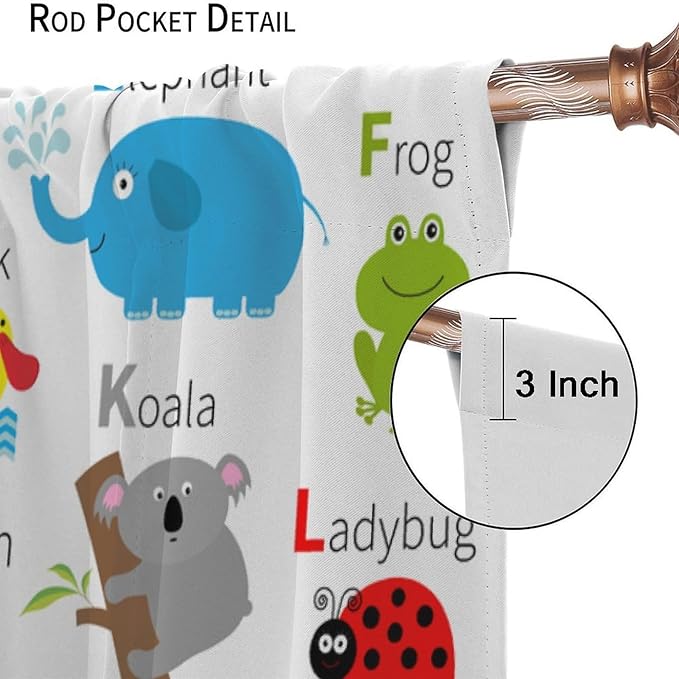 Alphabet Curtains, Cute Cartoon Animals Pattern Blackout Print Window Drapes for Bedroom Living Room 63x63 Inch