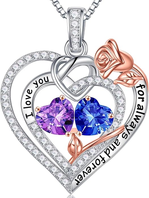 Iefil Christmas Gifts for Wife Women - 925 Sterling Silver Double Birthstone Necklace, Anniversary Birthday Gifts for Women, Jewelry Gift for Wife Girlfriend Mom Her