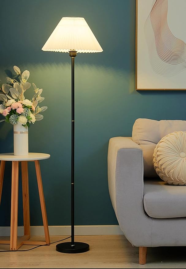 Black Pole Floor Lamp Simple Design Tall Lamp with Shade Standing Lamp with LED Bulb for Living Room and Bedroom