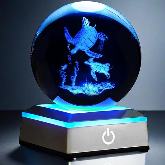 3.15 inch Sea Turtle Crystal Ball Night Light with Colorful LED Lamp Touch Base Sea Turtle Decor Gifts for Women Friends Birthday Christmas