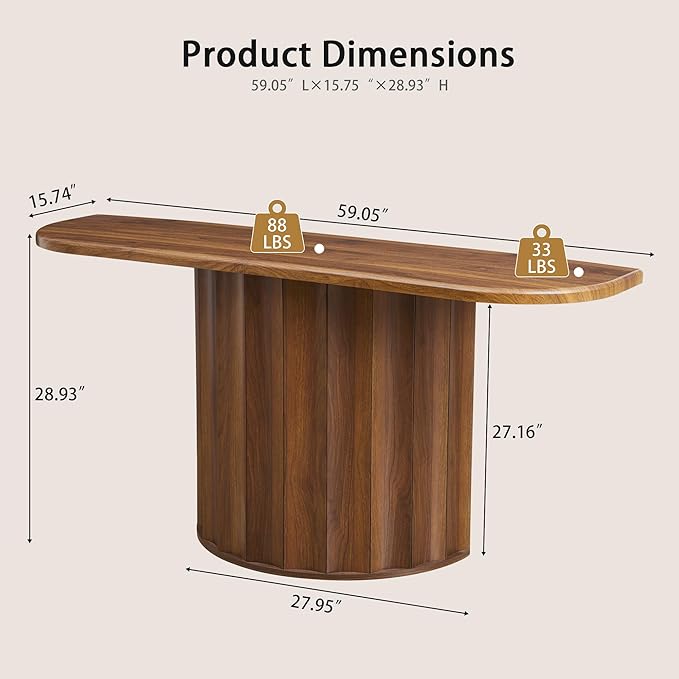 59'' Console Table for Entryway, Narrow Wooden Sofa Tables Behind Couch, Modern Fluted Entryway Table with Storage Accent Table for Hallway, Living Room, Entrance, Foyer (Walnut)