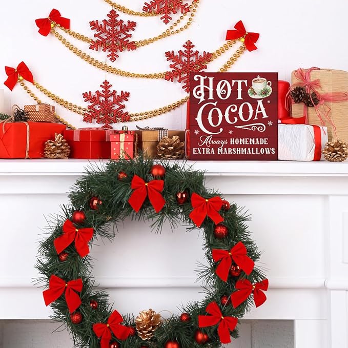 Hot Cocoa Bar Decorations - Christmas Decor, Hot Chocolate Bar Wooden Sign, Home Kitchen Decor for Desk Table Shelf 5 X 5 Inches