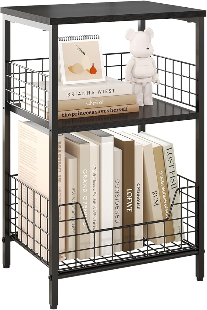 X-cosrack Side Table, Small End Table Record Player Stand with Storage, Vinyl Record Storage Night Stand for Living Room, Bedroom,Office(Patent Pending)(Black)