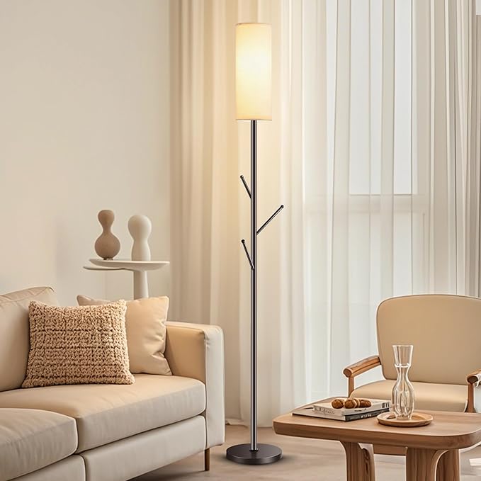 Tall Floor Lamp for Living Room,Modern Standing Lamp with 3 Hooks Clothes Rack,Multi-Functional Floor Light with 9W LED Bulb,Adjustable Color Temperature,Dimmable Floor Lamp for Bedroom Office