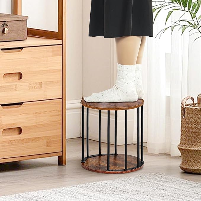 HDANI Small Round Wooden Step Stool for Kids Adults, 300lbs Load Capacity Garden Stool, Non-Slip Small Stool for Plant Stand, Kitchen, Bathroom and Bedroom,Brown