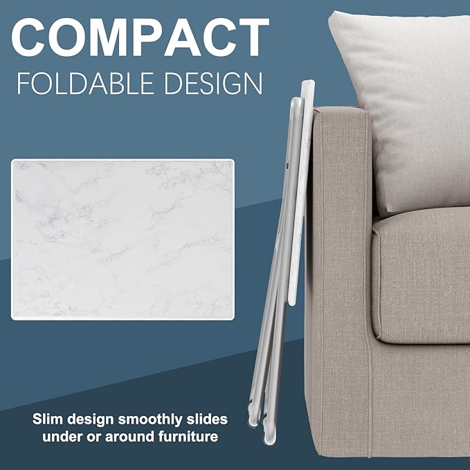 Large Tv Trays, Folding Tray Table, Foldable Dinner Table for Eating with Required&Sturdy, Foldable Snack Tables with Sturdy MDF Top,Portable Laptop Stand,No Assembly ,27.3*19in(White Marble)