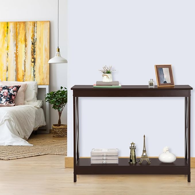 SUPER DEAL Console Table 39.5”, 2-Tier Narrow Sofa Side Table with Storage Shelf, Entrance Table for Hallway/Foyer/Living Room/Corridor/Office, Espresso