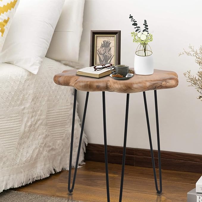 19.5 Inch Live Edge Side Table, Wood Freeform Small End Table with Waterproof, Rustic Accent Table Unique for Living Room, Bedroom, Home