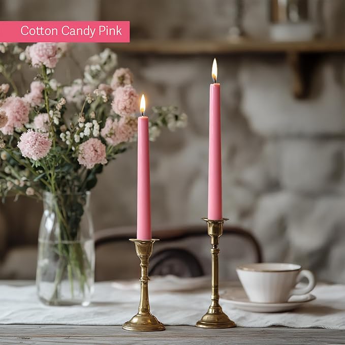 10" Classic Taper Candles, Three Pink Shades, 7-8 Hours Long Burning, Unscented Tall Candlesticks