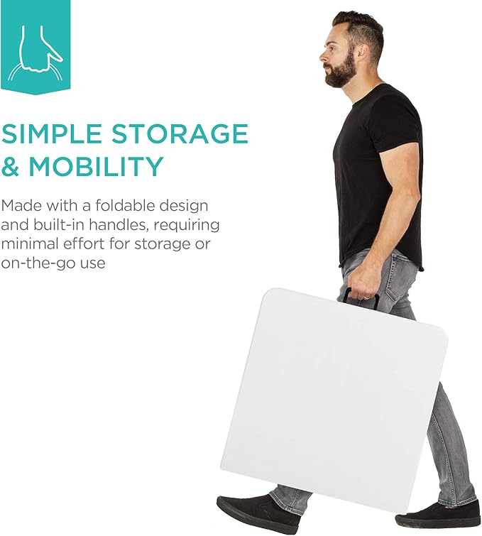 Best Choice Products 4ft Plastic Folding Table, Indoor Outdoor Heavy Duty Portable w/Handle, Lock for Picnic, Party, Camping - White