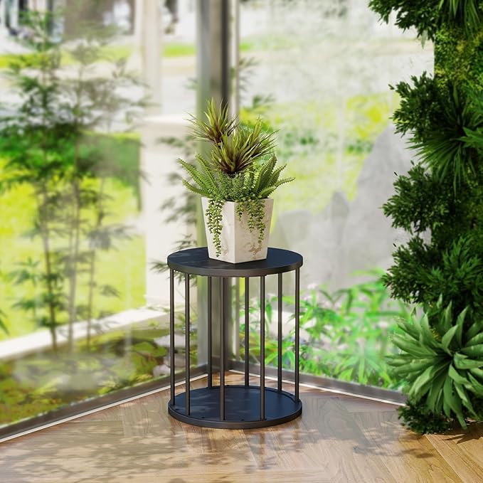 Plant Stand Indoor,small plant stool,Flower Pot Corner stand holder,Mid Century Heavy Duty Metal Tall Home Decor,Modern Round End Table,Small Rustic Display Stand for Living Room,Bedroom(Black,14In)