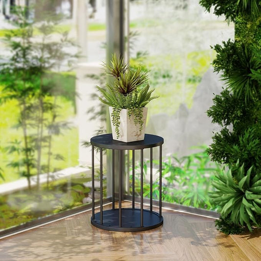 Plant Stand Indoor,small plant stool,Flower Pot Corner stand holder,Mid Century Heavy Duty Metal Tall Home Decor,Modern Round End Table,Small Rustic Display Stand for Living Room,Bedroom(Black,14In)