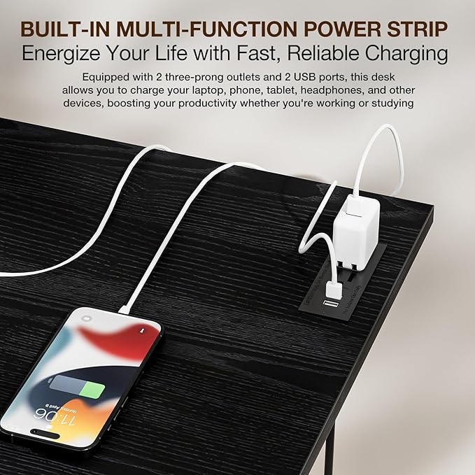 TEMI Small Computer Desk Folding Table - No Assembly, Compact 35.8" Foldable Desk with Power Outlets & USB Charging Port, Portable Small Office Desk, Ideal Mini Study Table, Dark Oak