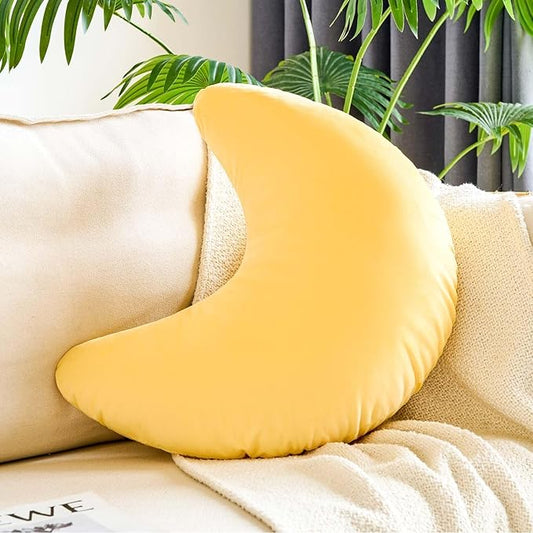 Yellow Moon Pillow, 14.9" Cute Soft Velvet Half Moon Shape Plush Decorative Throw Pillows Cushions Room Decor for Couch Bedroom Living Room