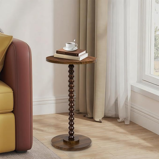 Round Side Table, Small End Table for Small Space, Modern Accent Table with Solid Wood Leg, Easy Assembly for Living Room, Bedroom, Corners, and Office (Rustic Brown)