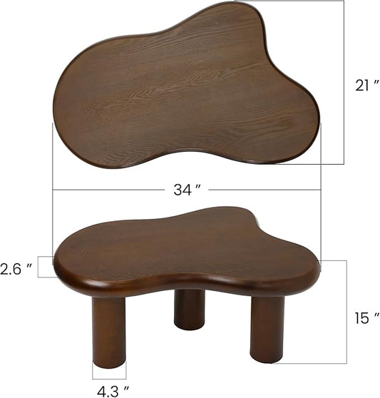 34"(L) Cloud Coffee Table, Modern Wood Coffee Table for Living Room, Accent Unique Center Tables with 3 Legs, Small Tea Tables for Balcony, Patio, Bedroom, Walnut