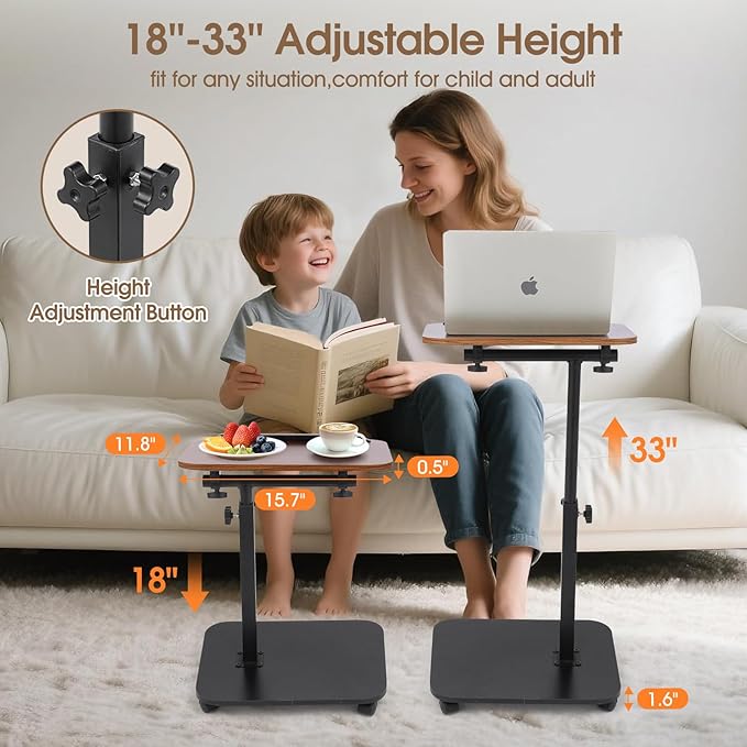 Swivel TV Tray Side Table Adjustable Height Couch Tables for Small Space Folding C Shaped End Table with 360°Rotating 180°Flip Top Sofa Laptop Pedestal Tables for Living Room Bedroom Bedside