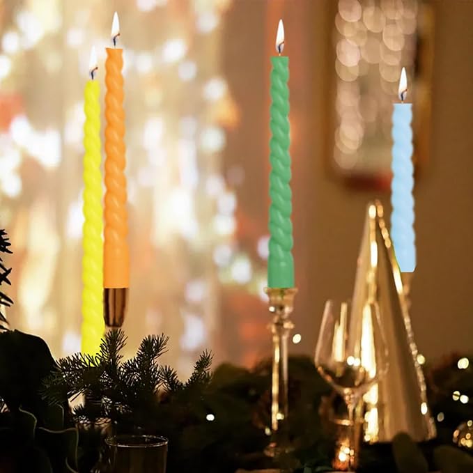 12 Inch Spiral Taper Candles, Smokeless Dripless Long Candles – Unscented Decorative Dinner Candles for Home, Wedding, Party, Table Decor, and Holiday Celebrations (6-Pack Assorted Colors B)