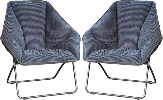 Zenithen Limited Hexagon Portable Durable Folding Comfortable Metal Frame Dish Chair for Gaming, Bedrooms, Dorm Rooms, and Living Rooms, Gray Corduroy (Pack of 2)