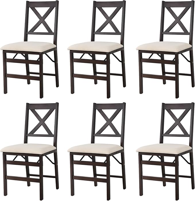 COLAMY Folding Dining Chairs Set of 6, Foldable Chairs with Padded Seats, Wood Folding Dining Room Chairs for Dinner, Kitchen, Party, Camping, Beige