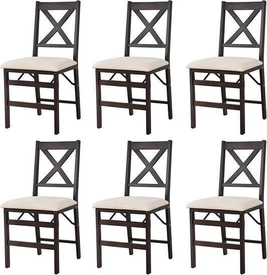 COLAMY Folding Dining Chairs Set of 6, Foldable Chairs with Padded Seats, Wood Folding Dining Room Chairs for Dinner, Kitchen, Party, Camping, Beige