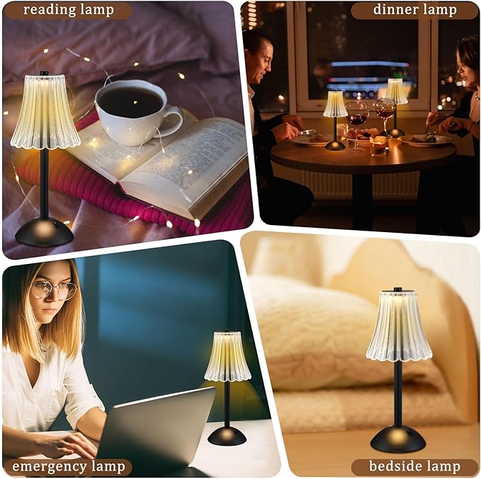 Liliful 2 Pcs LED Portable Cordless Table Lamp Touch Battery Operated Rechargeable Gold Desk Lamp 3 Color Dimmable for Bedroom Living Room Dining (Black,Rose Style)