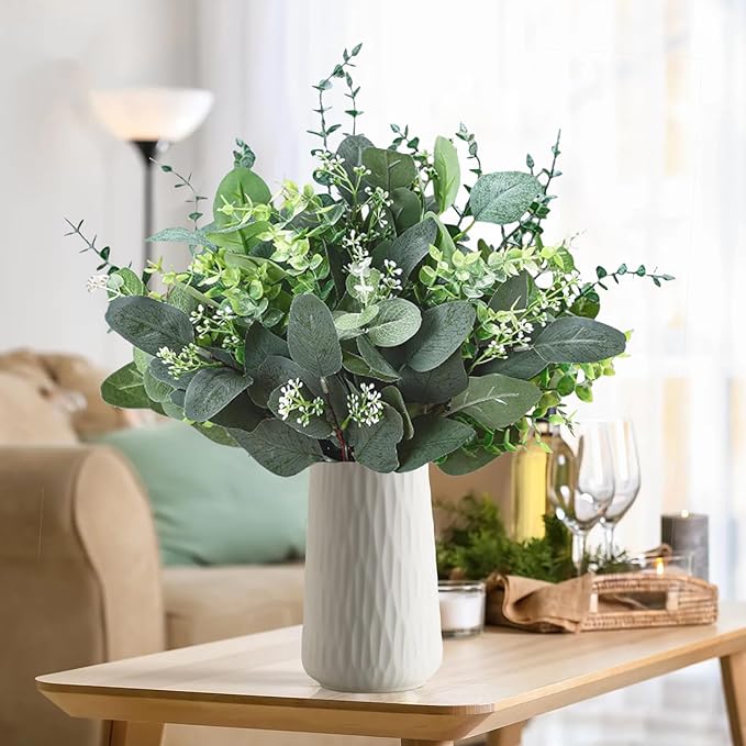 100 Pcs 4 Kinds Mixed Eucalyptus Stems Bulk, Artificial Silver Dollar Eucalyptus Leaves Bundle Faux Greenery Branches for Wedding Centerpiece Vase Bouquet Floral Arrangement Home Decor