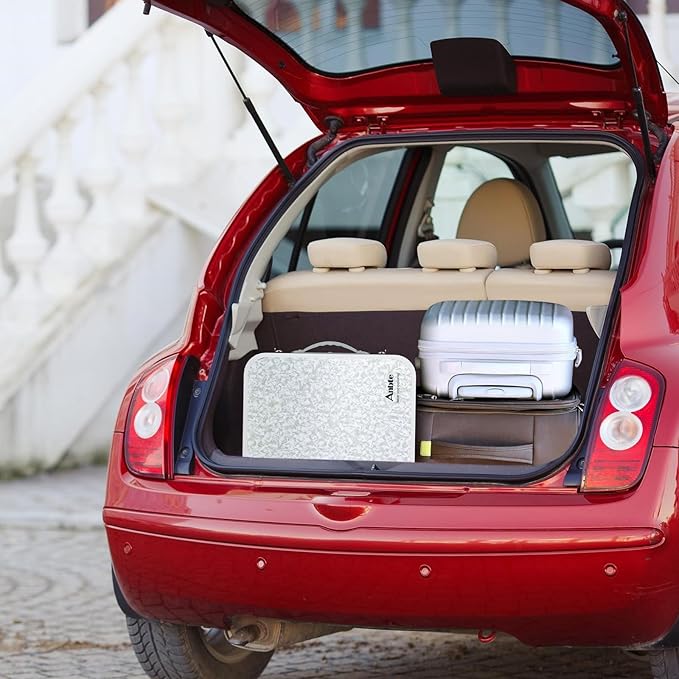 Anbte 2ft Camping Table Foldable, 3 Adjustable Heights 26.3" Aluminum Small Folding Table with Storage Net, Lightweight, Portable Handle for Travel Outdoor Beach Picnic, 23.2" x 16", Silver