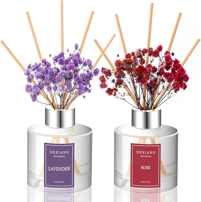 3.38 oz (100ml) 2pcs,Eucalyptus/Lemon Verbena Scented Reed Diffuser Set,Reed Diffuser & 12pcs Reed Diffuser Sticks,Home & Kitchen| Home & Bathroom Decor，Fragrance and Gifts