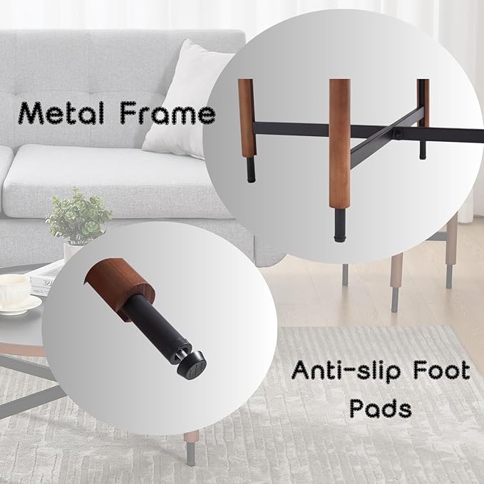 LukeAlon Modern Round Side Table for Living Room - Circle Wooden Table Top with Black Cross Legs Base, Rustic, Vintage, Easy Assembly, Black (19" D x 19" W x 21.5" H)