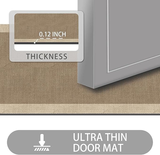 Ultra Thin Door Mat Indoor Entrance, 1/10 in Thin Door Mats for Inside Entry, Non-Slip Rubber Backing Washable Doormat, Fade Resistant, Absorbent, Low Profile Dirt Trapper, 35"X24",Brown