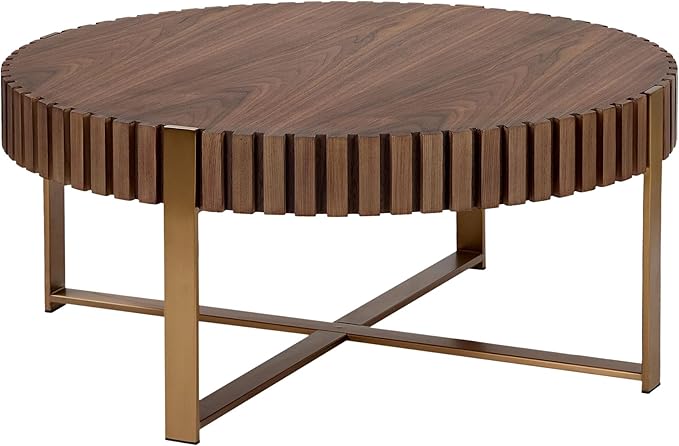 Walnut Round Coffee Table for Living Room, 31.5" Modern Handcraft Drum Coffee Table, Circle Wood Side Table End Table Accent Center Table, Small Coffee Table with Sturdy Pedestal, Walnut