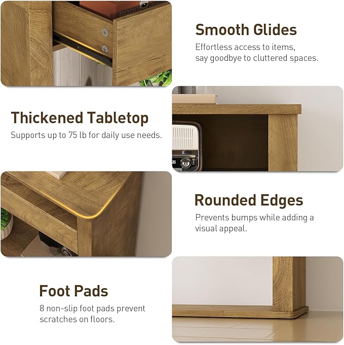 45 Inch Farmhouse Console Table, Entryway Table with Storage Shelves, 3-Tier Fluted Couch Tables Behind Sofa, for Hallway, Foyer, Living Room, Natural Oak