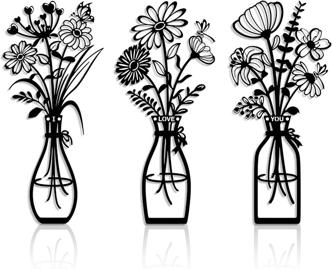 3 Pieces Metal Flowers Wall Art Decor, Farmhouse Minimalist Bathroom Wall Decors Sculptures for Living Room Dining Room Bedroom Housewarming Gifts