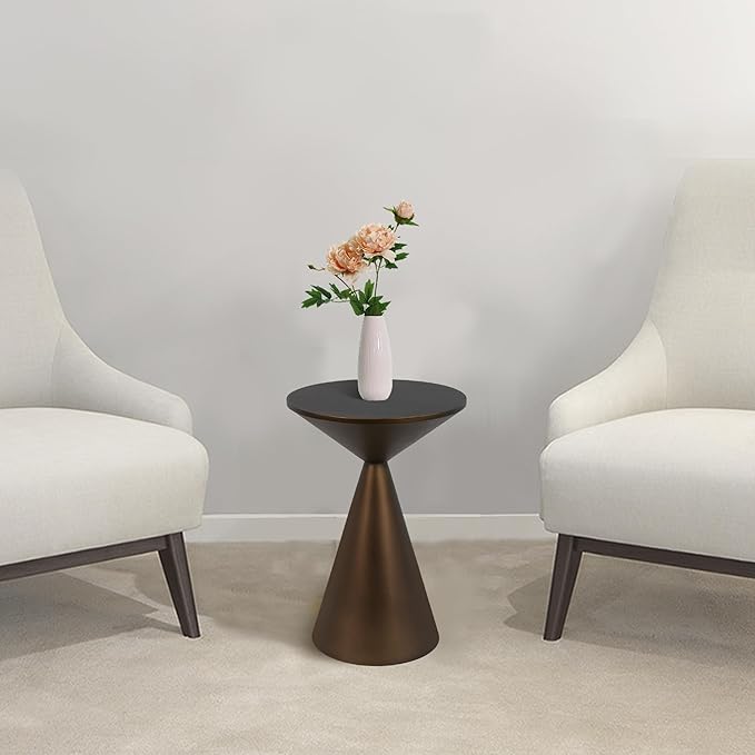 Small Drink Table, Round Martini Table, Drum End Table Side Table, Metal Accent Table,for Small Space Living Room, Bedroom, Brown