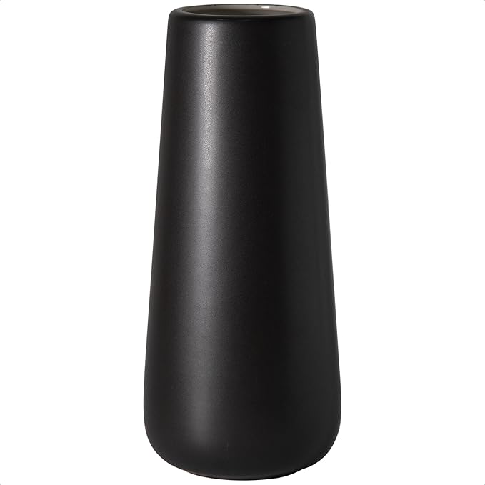 D'vine Dev 11 Inch Ceramic Flower Vase Matte Finishing, Minimalist Design for Home Décor, Bedroom, Living Room, Centerpieces, Office, Ebony Black, VS-XH-E-2